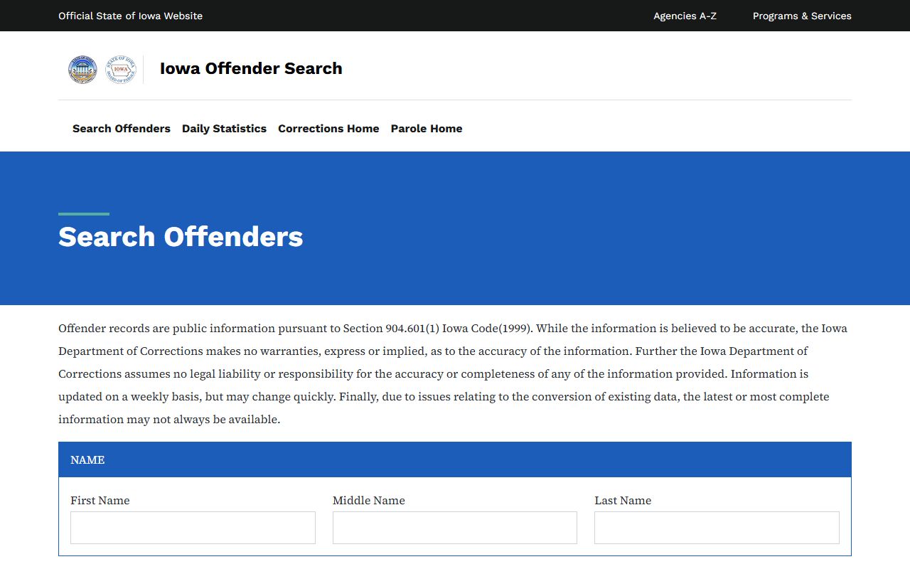 Iowa DOC offender search for Tama County inmate population transfers
