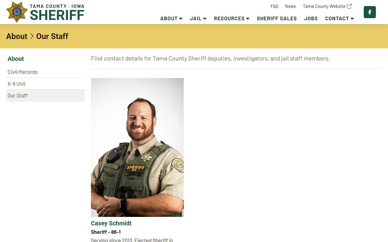 Tama County Jail staff page naming Jail Administrator Brian Randall